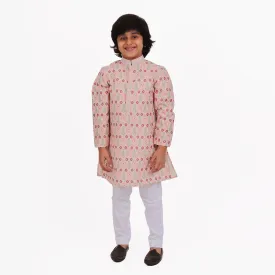 Pre-Order : PINK PATTERN KURTA WITH WHITE PANTS for Boys