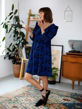 Simone Organic Cotton Broderie Shift Dress - Dark Sapphire Blue