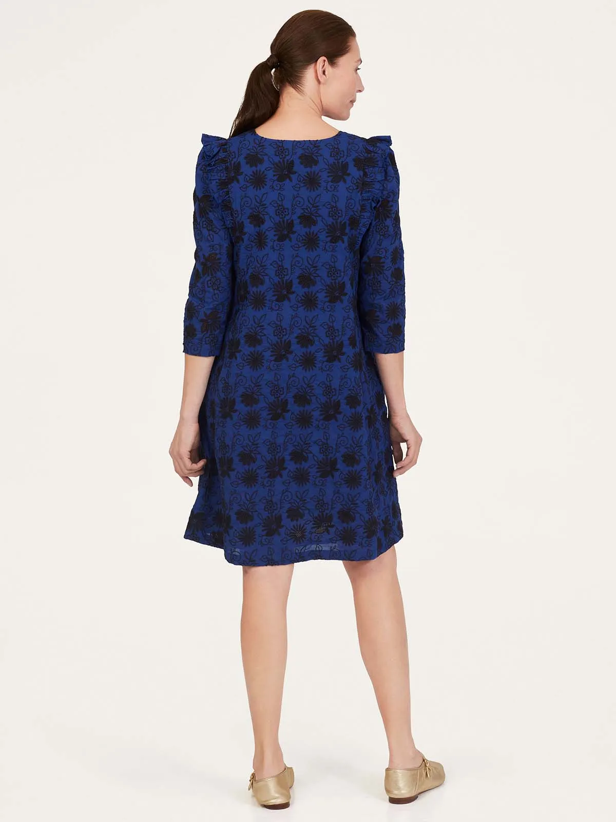 Simone Organic Cotton Broderie Shift Dress - Dark Sapphire Blue