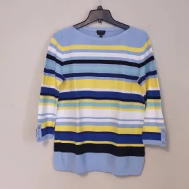 Talbots Pima Cotton Button Sleeve Sweater Medium blue