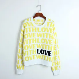 Thick Women Yellow Love Letter Jacquard Sweaters and Pullovers High Quality Knitted O-Neck Autumn Winter Sweet Top  C-028