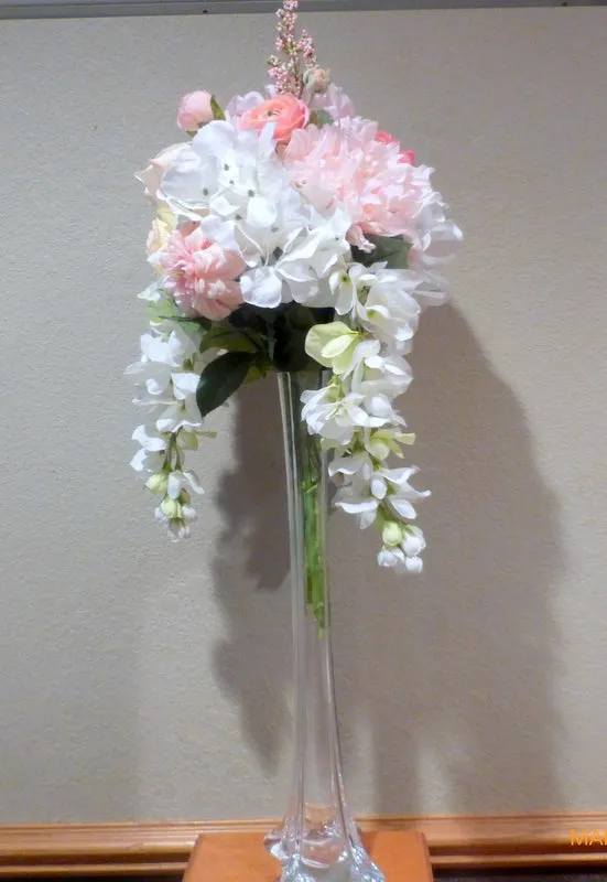 Wedding Centerpiece in Pink and white, Tall Cascading Centerpiece