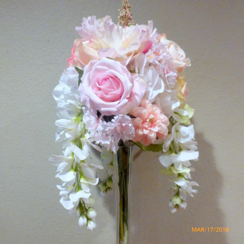 Wedding Centerpiece in Pink and white, Tall Cascading Centerpiece