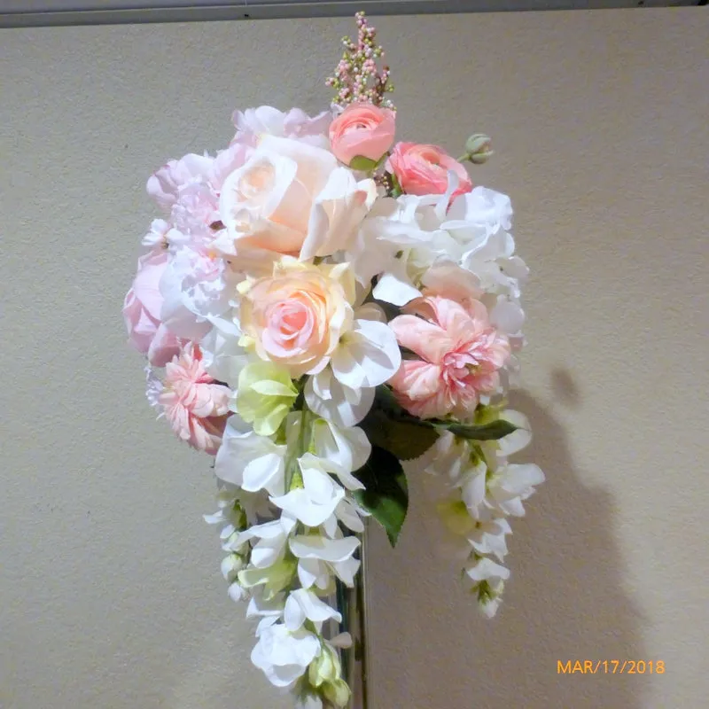 Wedding Centerpiece in Pink and white, Tall Cascading Centerpiece