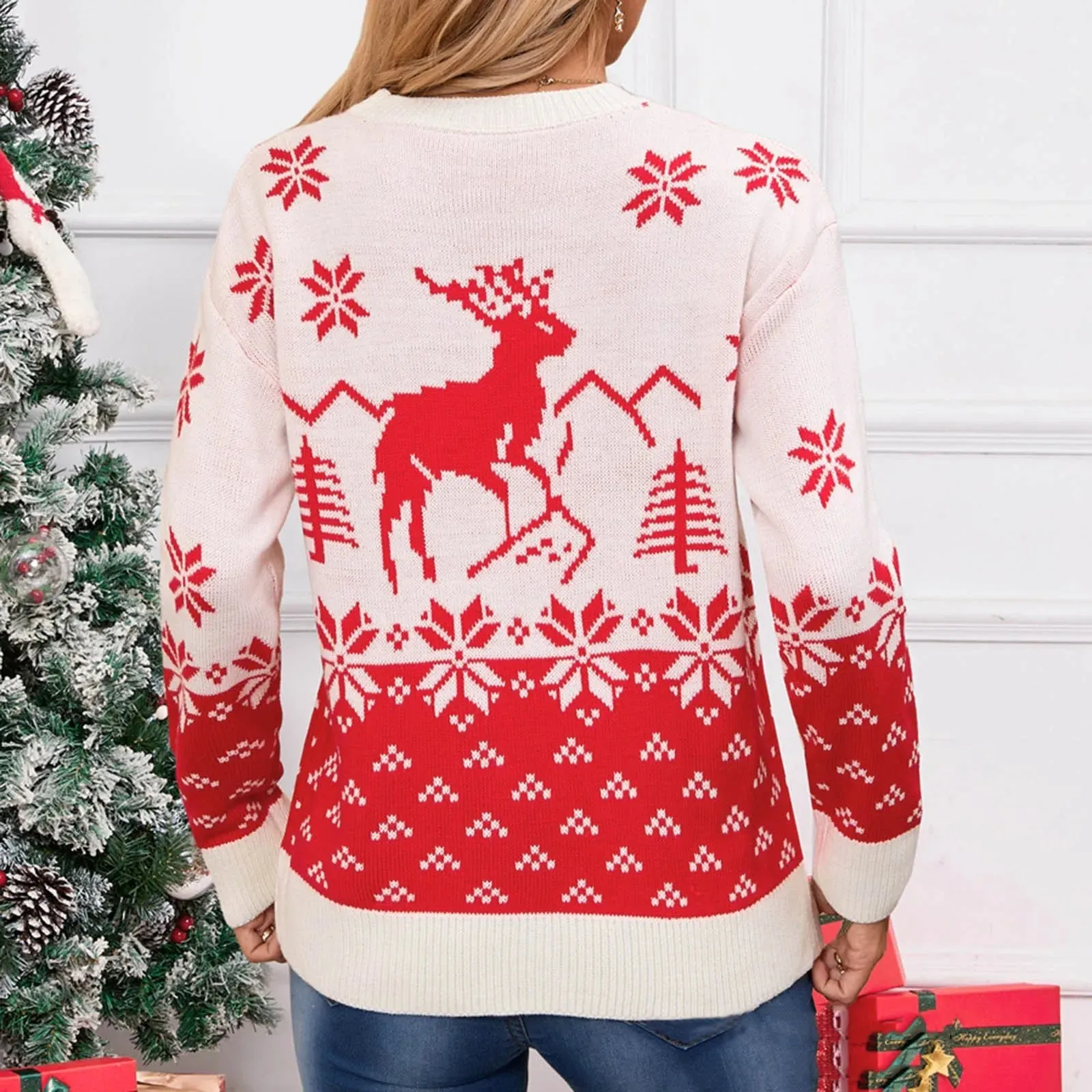 Wenkouban-Christmas Thanksgiving outfits_Christmas Snowflake Printed Long Sleeve O Neck Ladies Jumper Christmas Sweater