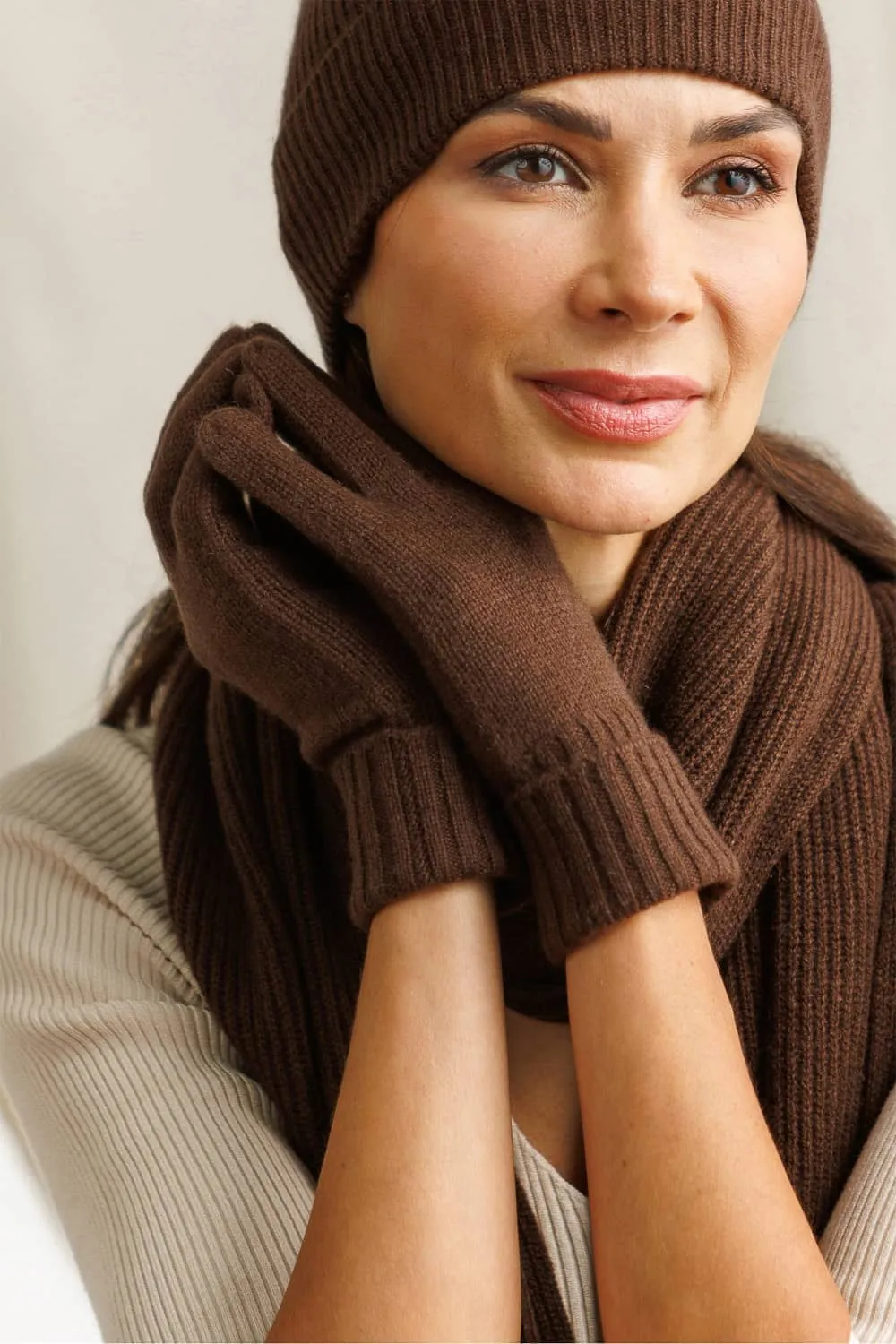 Women's 100% Pure Cashmere Gloves with Ribbed Cuff