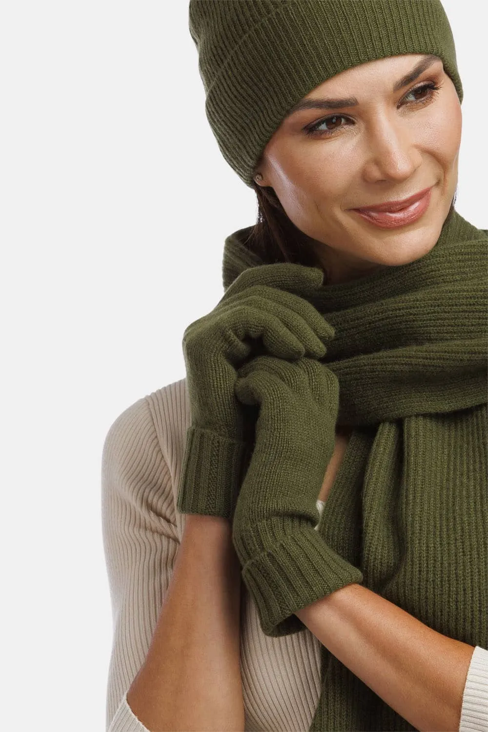 Women's 100% Pure Cashmere Gloves with Ribbed Cuff