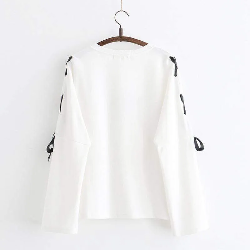 Women's Casual Mahjong Printed Lace-up Sleeved Sweaters